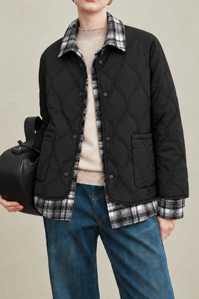 Casual Diamond Quilted Collared Padded Jacket - liwisi