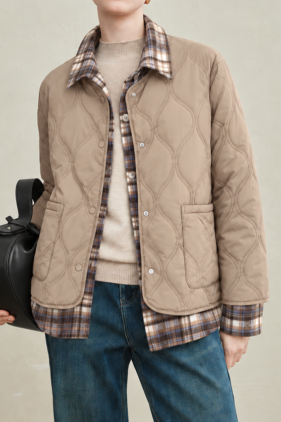Casual Diamond Quilted Collared Padded Jacket - liwisi