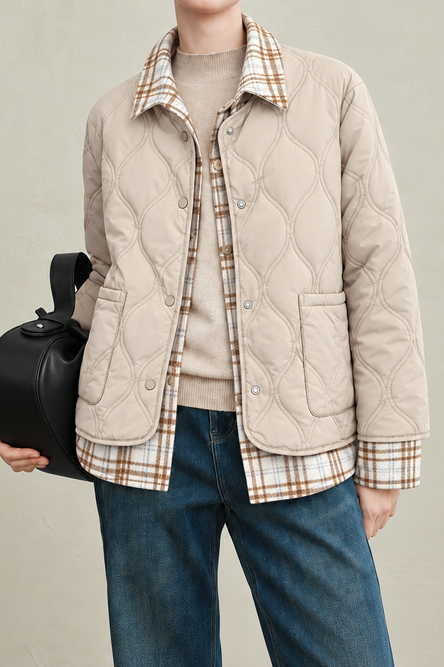 Casual Diamond Quilted Collared Padded Jacket - liwisi