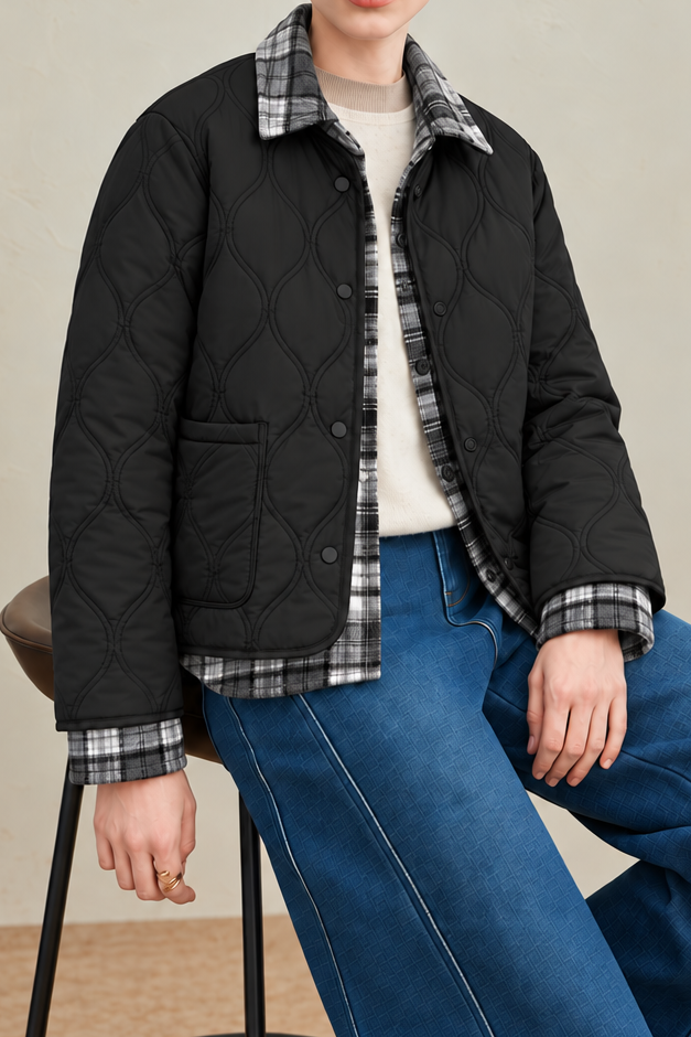 Casual Diamond Quilted Collared Padded Jacket - liwisi