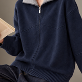 Casual Colorblock Collared Long Sleeve Knit Cardigan - liwisi