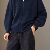 Casual Colorblock Collared Long Sleeve Knit Cardigan - liwisi