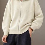 Casual Colorblock Collared Long Sleeve Knit Cardigan - liwisi