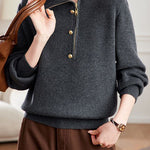Chic Mock Neck Half Zip Long Sleeve Knit Sweater - liwisi