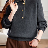 Chic Mock Neck Half Zip Long Sleeve Knit Sweater - liwisi