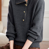 Chic Mock Neck Half Zip Long Sleeve Knit Sweater - liwisi