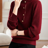 Chic Mock Neck Half Zip Long Sleeve Knit Sweater - liwisi