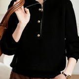 Chic Mock Neck Half Zip Long Sleeve Knit Sweater - liwisi