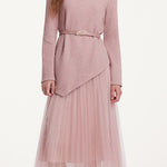 Delicate Asymmetrical Knit Sweater and Pleated Mesh Skirt Set - liwisi