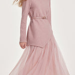 Delicate Asymmetrical Knit Sweater and Pleated Mesh Skirt Set - liwisi