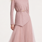 Delicate Asymmetrical Knit Sweater and Pleated Mesh Skirt Set - liwisi