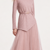 Delicate Asymmetrical Knit Sweater and Pleated Mesh Skirt Set - liwisi