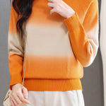 Casual Crew Neck Gradient Raglan Sleeve Knit Sweater - liwisi