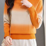 Casual Crew Neck Gradient Raglan Sleeve Knit Sweater - liwisi
