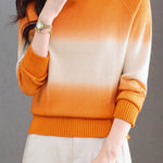 Casual Crew Neck Gradient Raglan Sleeve Knit Sweater - liwisi
