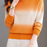 Casual Crew Neck Gradient Raglan Sleeve Knit Sweater - liwisi