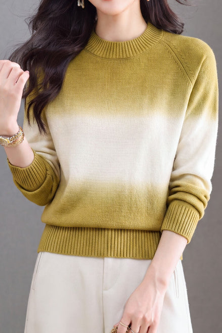 Casual Crew Neck Gradient Raglan Sleeve Knit Sweater - liwisi
