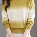 Casual Crew Neck Gradient Raglan Sleeve Knit Sweater - liwisi