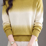 Casual Crew Neck Gradient Raglan Sleeve Knit Sweater - liwisi