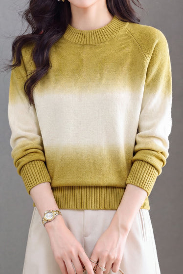 Casual Crew Neck Gradient Raglan Sleeve Knit Sweater - liwisi