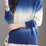 Casual Crew Neck Gradient Raglan Sleeve Knit Sweater - liwisi