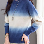 Casual Crew Neck Gradient Raglan Sleeve Knit Sweater - liwisi