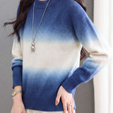Casual Crew Neck Gradient Raglan Sleeve Knit Sweater - liwisi