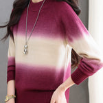 Casual Crew Neck Gradient Raglan Sleeve Knit Sweater - liwisi