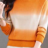 Casual Crew Neck Gradient Raglan Sleeve Knit Sweater - liwisi