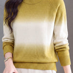 Casual Crew Neck Gradient Raglan Sleeve Knit Sweater - liwisi