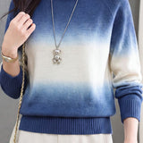 Casual Crew Neck Gradient Raglan Sleeve Knit Sweater - liwisi