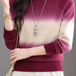 Casual Crew Neck Gradient Raglan Sleeve Knit Sweater - liwisi