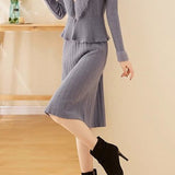Chic Mock Neck Knit Dress and Faux Fur Collar Cardigan Set - liwisi