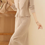 Chic Mock Neck Knit Dress and Faux Fur Collar Cardigan Set - liwisi