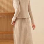 Chic Mock Neck Knit Dress and Faux Fur Collar Cardigan Set - liwisi