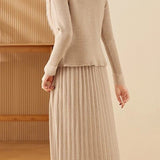 Chic Mock Neck Knit Dress and Faux Fur Collar Cardigan Set - liwisi