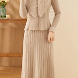 Chic Mock Neck Knit Dress and Faux Fur Collar Cardigan Set - liwisi