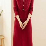 Chic Mock Neck Knit Dress and Faux Fur Collar Cardigan Set - liwisi