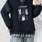 Casual Plaid Collared Layered Look Long Sleeve Sweatshirt - liwisi