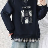 Casual Plaid Collared Layered Look Long Sleeve Sweatshirt - liwisi