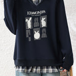 Casual Plaid Collared Layered Look Long Sleeve Sweatshirt - liwisi