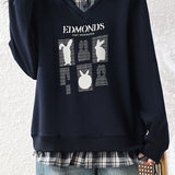 Casual Plaid Collared Layered Look Long Sleeve Sweatshirt - liwisi