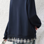 Casual Plaid Collared Layered Look Long Sleeve Sweatshirt - liwisi