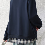 Casual Plaid Collared Layered Look Long Sleeve Sweatshirt - liwisi
