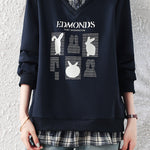 Casual Plaid Collared Layered Look Long Sleeve Sweatshirt - liwisi
