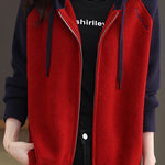 Casual Hooded Colorblock Drawstring Knit Cardigan - liwisi