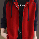 Casual Hooded Colorblock Drawstring Knit Cardigan - liwisi