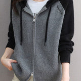Casual Hooded Colorblock Drawstring Knit Cardigan - liwisi