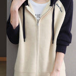Casual Hooded Colorblock Drawstring Knit Cardigan - liwisi