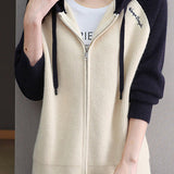 Casual Hooded Colorblock Drawstring Knit Cardigan - liwisi